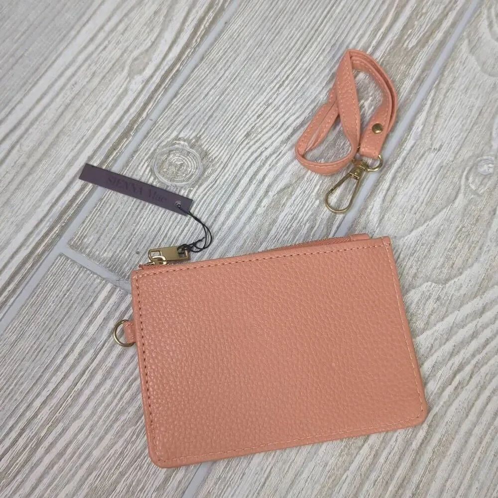 Sienna Mae Womens Blakely Pebble Vegan Leather Card ID Holder Wristlet Peach New